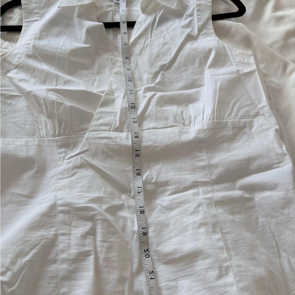 Ann Taylor LOFT Women 8P Sleeveless Collared Button Blouse White Cotton - Picture 8 of 9